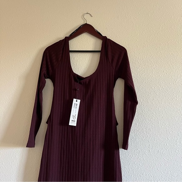NWT MINKPINK Nora Ribbed Waist Tie Maroon Side Slit Midi Dress Size Medium - Picture 8 of 11